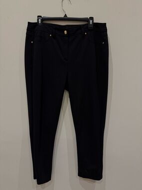 Marina Rinaldi Black Cropped Technical Pants with Gold Hardware
